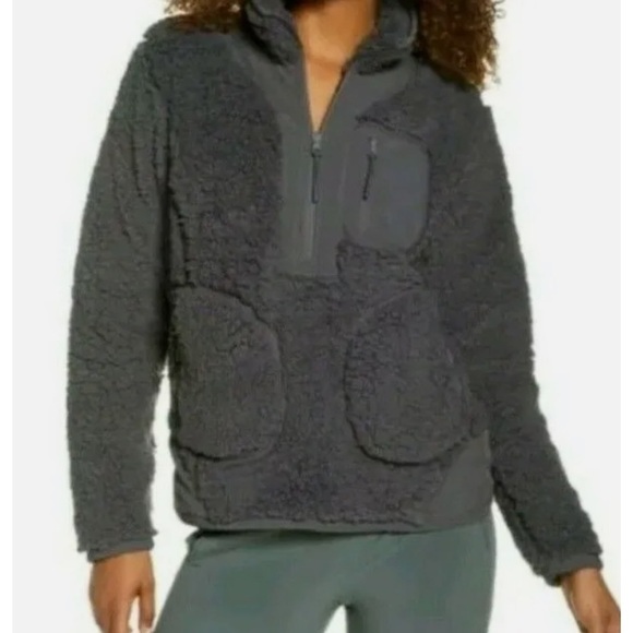 Zella Jackets & Blazers - Zella Faux Shearling Pullover Jacket Mix it Up 1/2 Zip Gray S